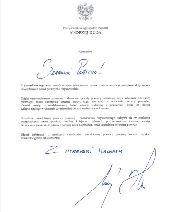 Andrzej Duda Komunikat 2019