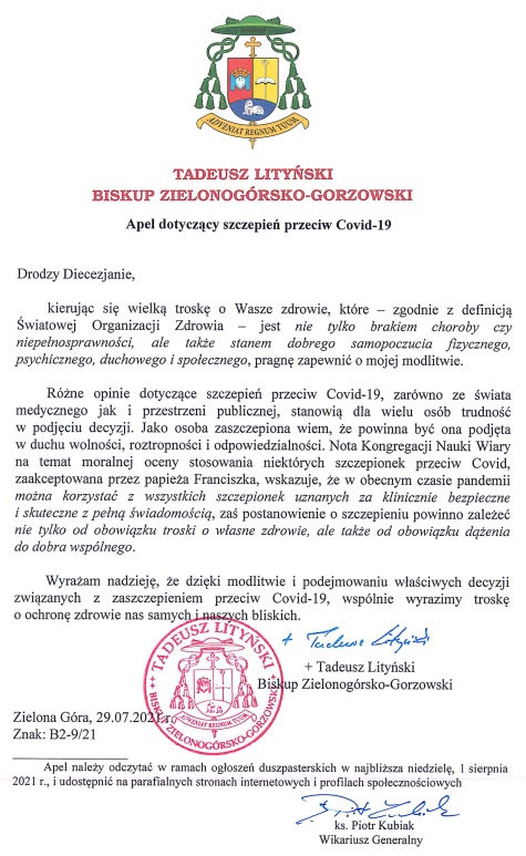 Apel ds. Covid 19 (29.07.2021r.)